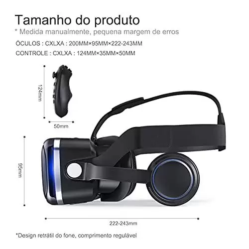         Óculos de realidade virtual com fone de ouvido VR compatível com telefone/Android, Ideia de presente Óculos 3D VR com controlador para jogos de filmes       