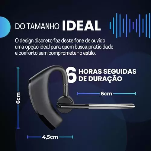         Fone de Ouvido Intra-Auricular Sem Fio V8S BT5.0, Bluetooth, Atendimento de Chamadas, Microfone, Esportes, Gancho de Orelha, Preto, 1 Unidade       