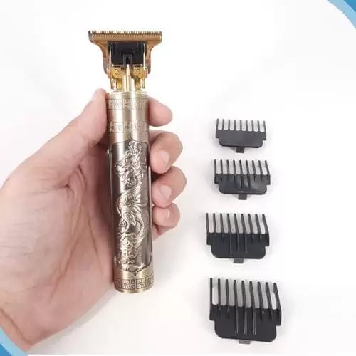         Kit Máquina Profissional De Cortar Cabelo Barba Sem Fio Acabamento Dragão USB Recarregável Com 4 Pentes Óleo Lubrificante e Escova de Limpeza       