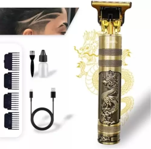         Kit Máquina Profissional De Cortar Cabelo Barba Sem Fio Acabamento Dragão USB Recarregável Com 4 Pentes Óleo Lubrificante e Escova de Limpeza       