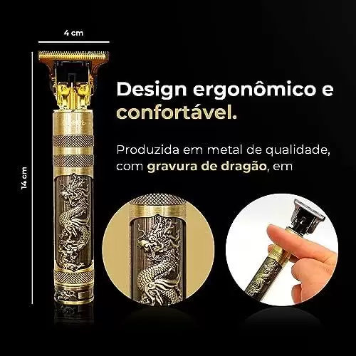         Kit Máquina Profissional De Cortar Cabelo Barba Sem Fio Acabamento Dragão USB Recarregável Com 4 Pentes Óleo Lubrificante e Escova de Limpeza       