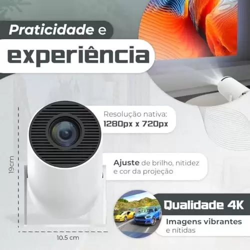         Mini Projetor Portatil 5g Wifi 6 Bluetooth 5.0 Android 11 HY300 Projetor 4K 1080 Full HD Suporte 8000 Lumens Para Celular LED Auto Correção Horizontal 180°       