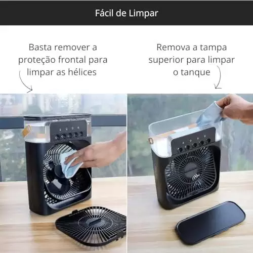         Mini Ar Condicionado Portátil USB Ventilador de Mesa Umidificador Climatizador de Ar Com Tanque de Água Gelo Luz de Led Bivolt 110v 220v (Preto)       