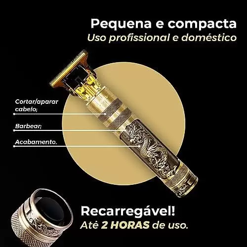         Kit Máquina Profissional De Cortar Cabelo Barba Sem Fio Acabamento Dragão USB Recarregável Com 4 Pentes Óleo Lubrificante e Escova de Limpeza       