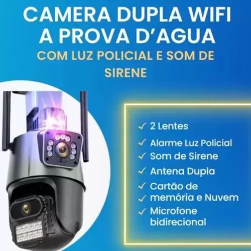         Câmera Wi-Fi 4K de Vigilância Exterior com Visão Noturna, Luz Policial e Sirene, Resistente ao Tempo, com Tela Dupla e Dupla Lente       